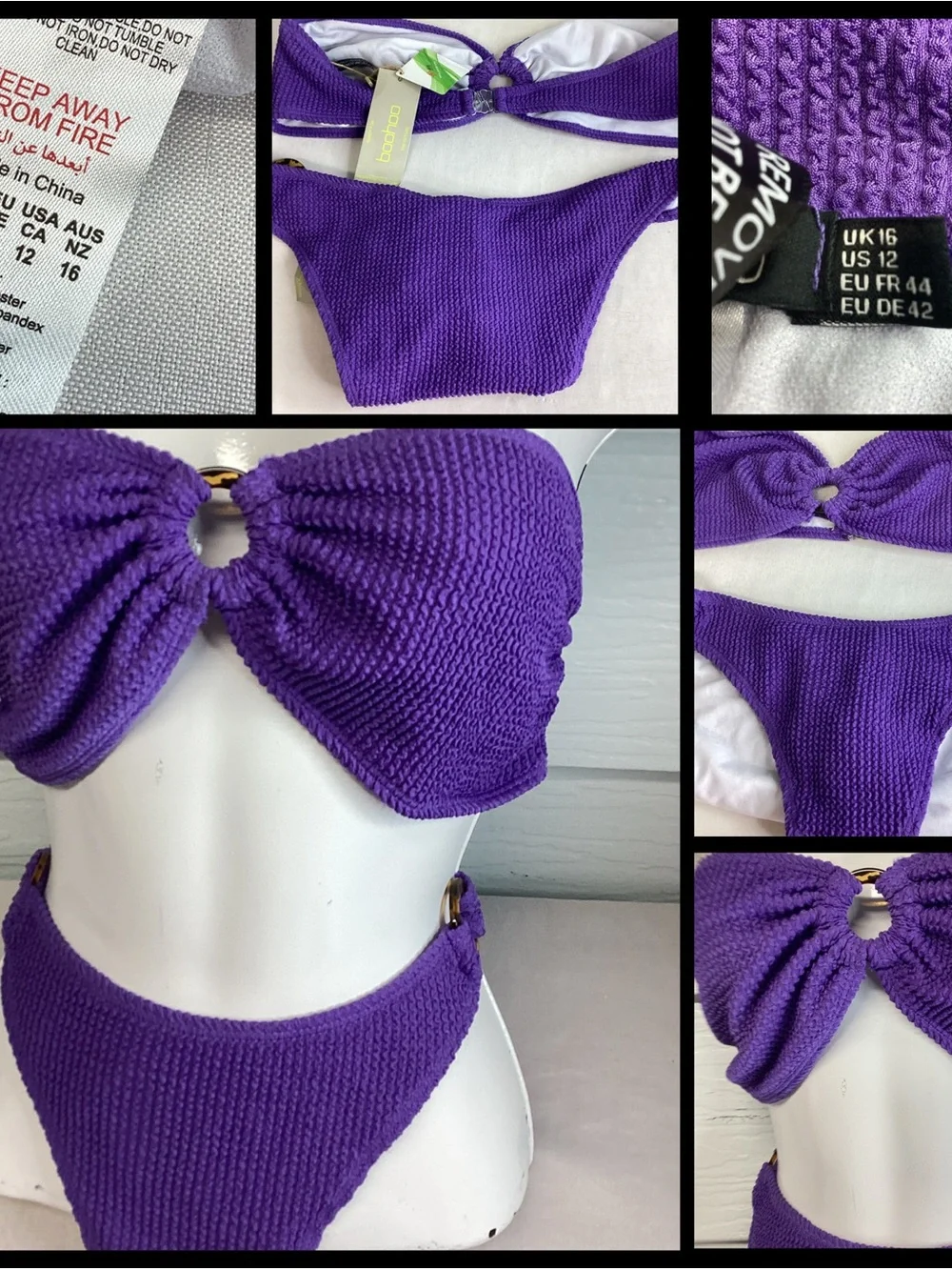 Primark Purple Bandeau Ring Textured Bikini Set